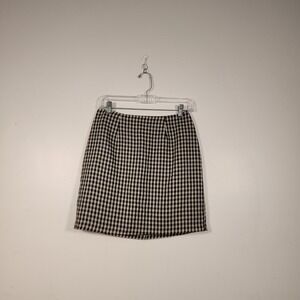 DAILY HABIT Mini Skirt Women 9 Black Beige Gingham Check Plaid Vintage Retro